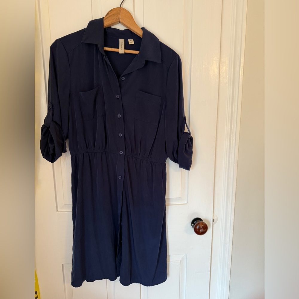 Soft Blue Poly Blend Shirt Dress